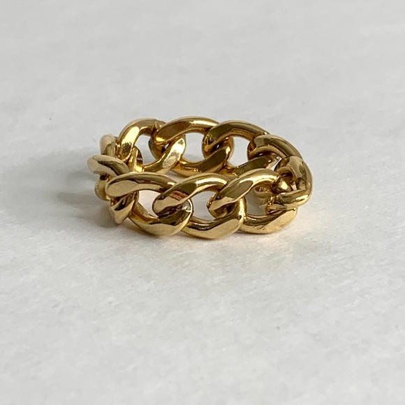 14k Yellow Gold Filled Cuban Curb Link Ring SIZE 6.5 - Picture 7 of 15